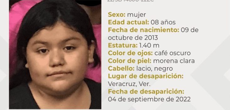 Localizan a niña de 8 años que desapareció en Veracruz