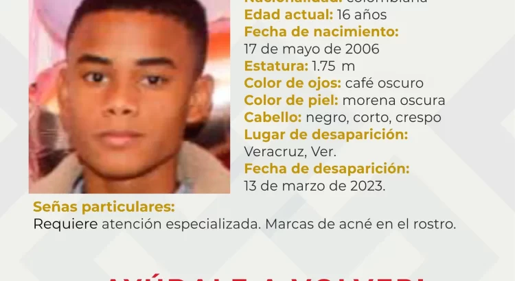 Desaparece adolescente colombiano en Veracruz